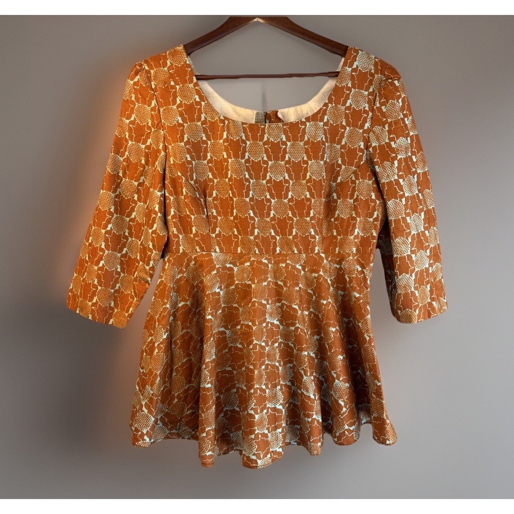 Handmade Peplum Top‎ S/M Geometric Orange Floral Boho Adorable!